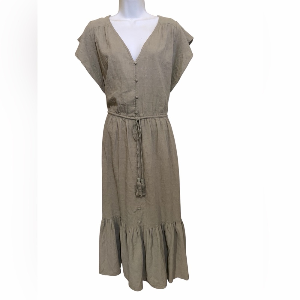 Lucky Brand Gauze Cotton Sage Midi Maxi Dress Tiered Hem Cottage Boho SZ 14-16 - Picture 3 of 13